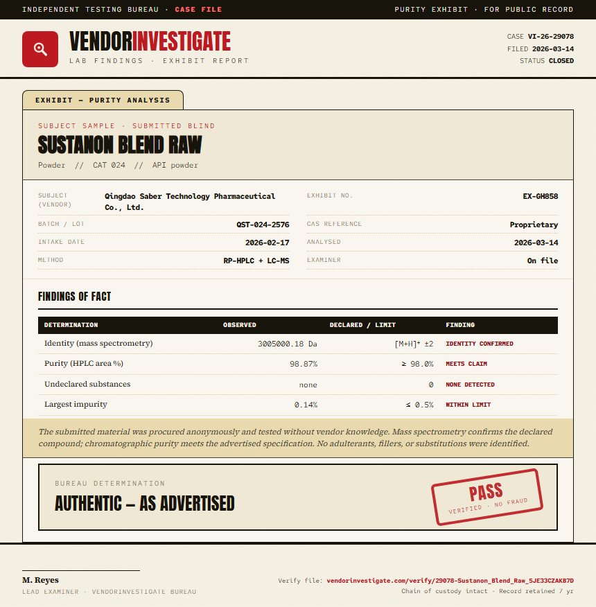 Sustanon Blend Raw Purity (HPLC) report by VendorInvestigate